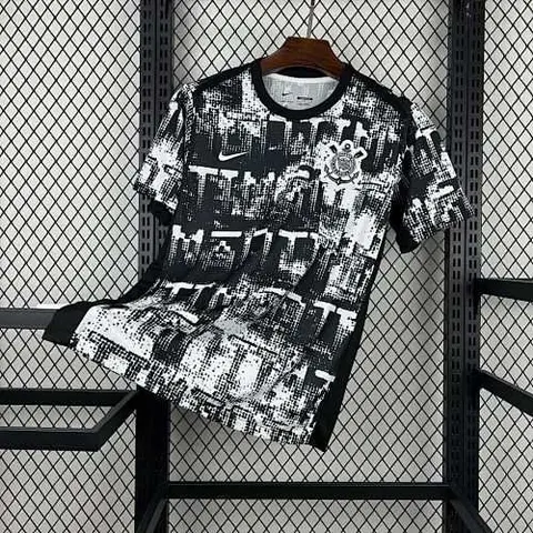 Mens Corinthians 2025/26 Black and White Pre-Match Jersey