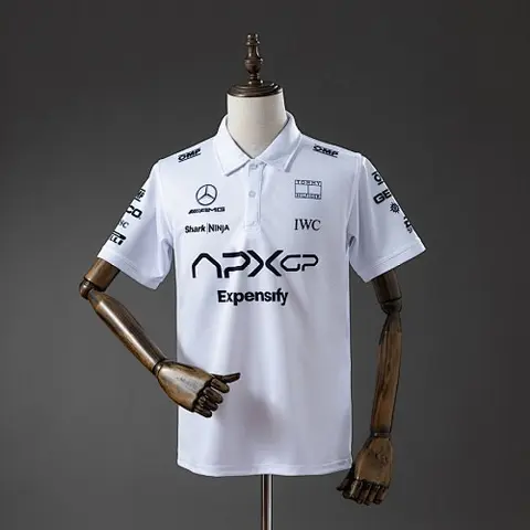 Mercedes 2025 White F1 polo S-3XL