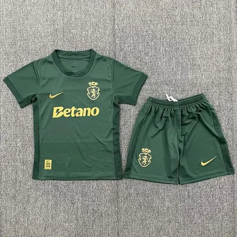 2025/26 Sporting Lisbon 120th Anniversary Kids Kit Soccer Jersey Size 16-28