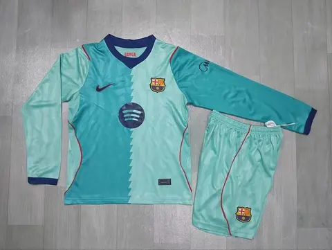 2026/27 Barcelona Green Third Away Long Sleeve Kids Kit 16-28