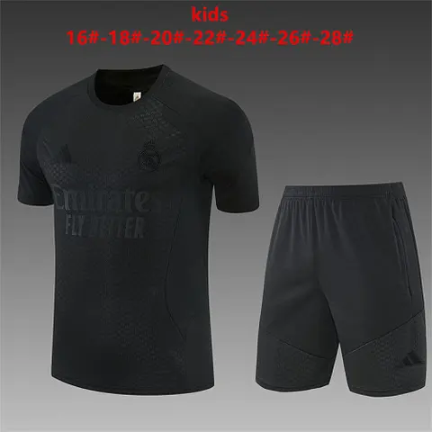 2026/27 Real Madrid All Black Training Kids Kit Jerseys Size 16-28