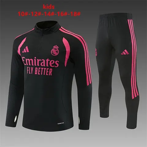 2026/27 Real Madrid Black and Rose Half Zip Training Suit Kids Size 10-18