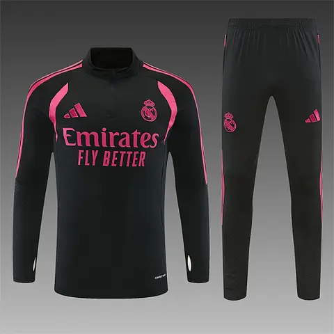 2026/27 Real Madrid Black and Rose Half Zip Training Suit S-2XL