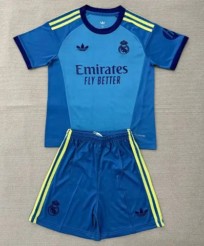 2026/27 Real Madrid Blue Goalkeeper Kids Kit Jerseys Size 16-28