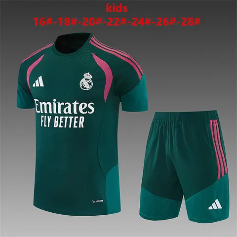 2026/27 Real Madrid Green Training Kids Kit Jerseys Size 16-28