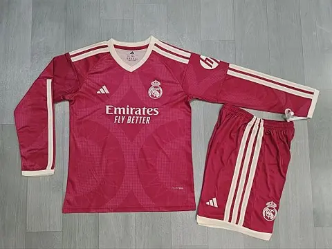 2026/27 Real Madrid Pink Third Away Long Sleeve Kids Kit Jersey Size 16-28