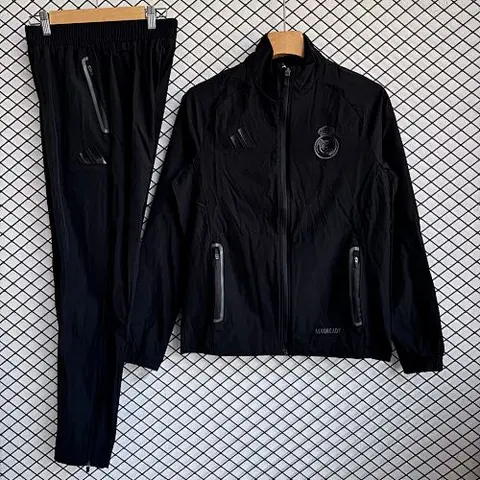 Real Madrid 2025/26 Black Windbreaker Suit Size S-2XL
