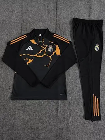 Real Madrid 2025/26 Black and Orange Half zipper training clothes Kid Size 10-18