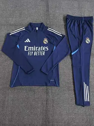 Real Madrid 2025/26 Dark Blue Half zipper training clothes Kid Size 10-18