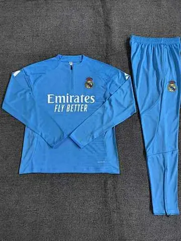 Real Madrid 2025/26 Light Blue Half zipper training clothes Kid Size 10-18