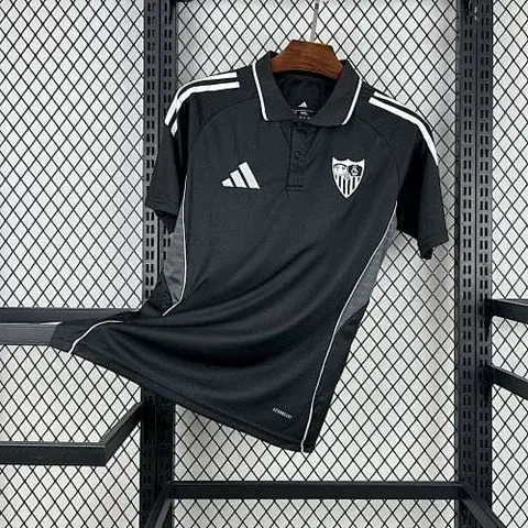 Mens Sevilla FC 2025/26 Black Travel Polo Jersey