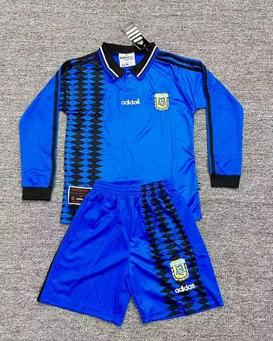 1994 Argentina Away Retro Long Sleeve Kids Kit Soccer Jersey 16-28
