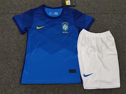 2020 Brazil away blue kids kit