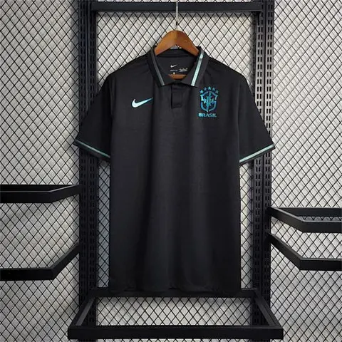 2023 Brazil black with sky blue logo POLO