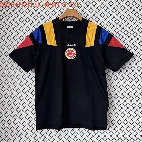 2026 Colombia Black EQT Tricolor Casual Retro T-Shirt Size S-2XL