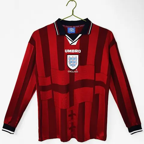 1998 England Away Retro Long Sleeve Soccer Jersey S-2XL