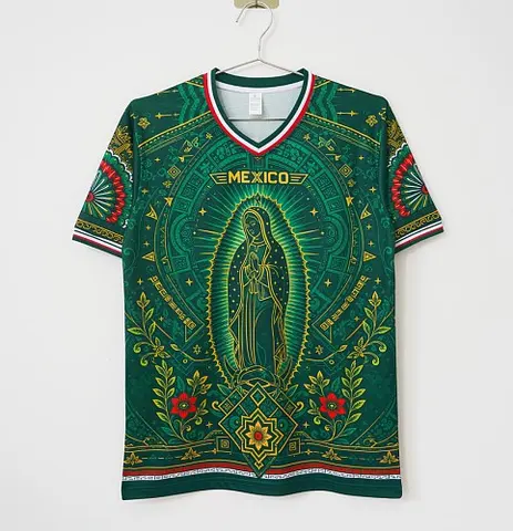 2026 Mexico Special Edition Green Virgin of Guadalupe and Aztec Pattern Soccer Jersey