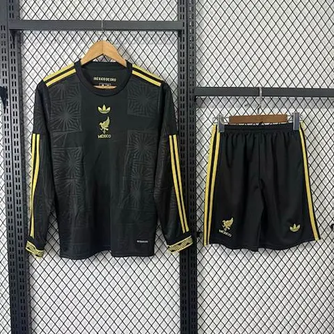 Ensemble de football enfant 25-26 Mexique noir et doré spécial — Manches longues