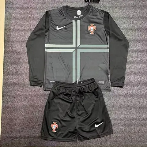 2012 Portugal Retro Third Away Long Sleeve Kids Kit Soccer Jersey Size 16-28