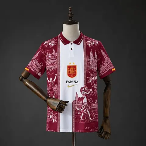 2026 Spain Red and White Polo S-XXL