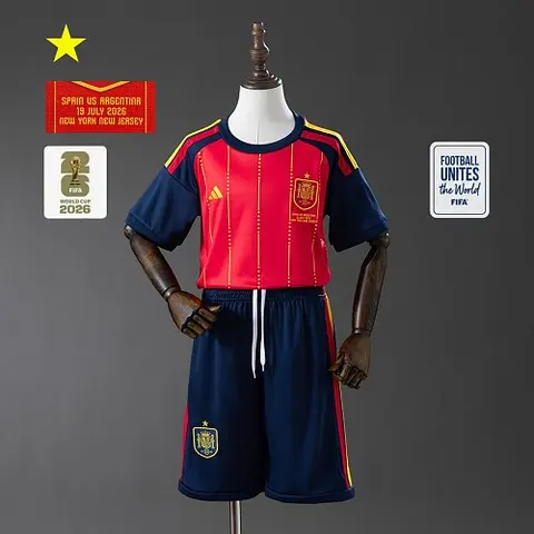 2026 Spain World Cup Home Final Game Kids Soccer Jersey Size 16-28