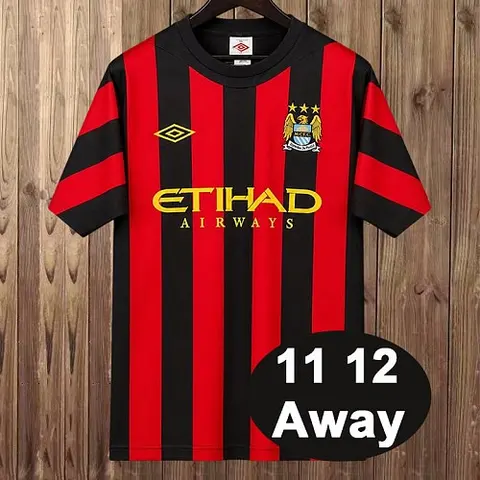 2011/12 Manchester City Red Black Away Retro Soccer Jersey S-XXL