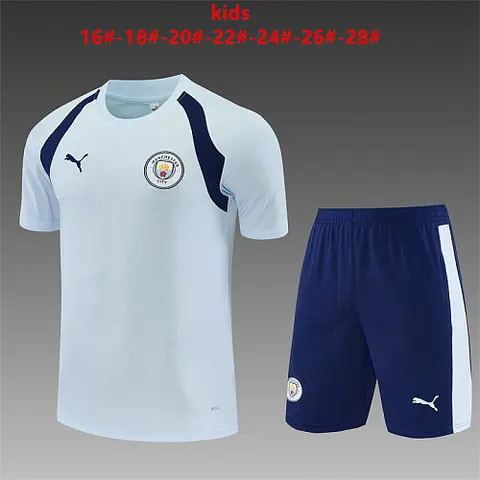2026/27 Manchester City Pale Ice Blue Training Kids Kit Soccer Jersey 16-28