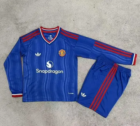 2026/27 Manchester United Blue Away Long Sleeve Kids Kit 16-28