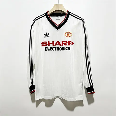 Maillot de football 82-83 MNU blanc — Extérieur · Rétro · Manches longues