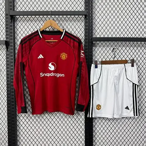 Manchester united 2025/26 home long sleeve Kids Kit