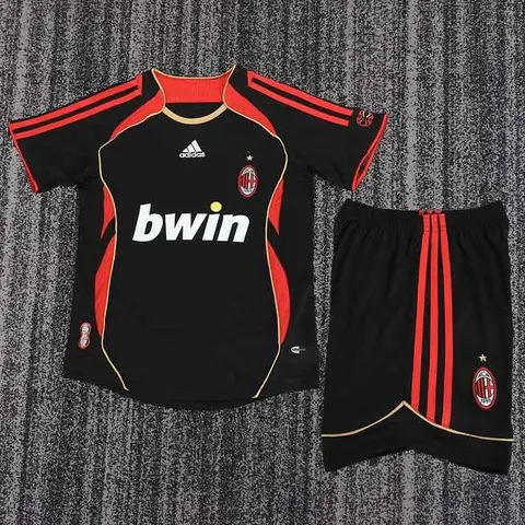 2006/07 AC Milan Black Third Away Retro Kids Kit Soccer Jersey 16-28