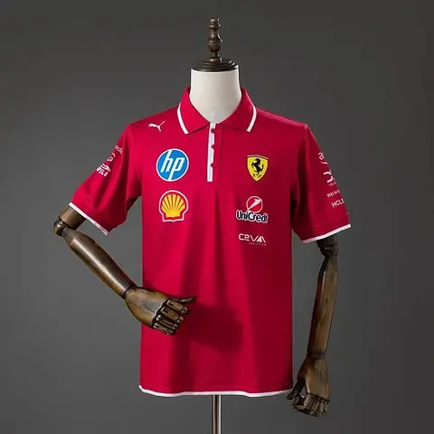 2025 Ferrari Red Knitted F1 Polo S-5XL