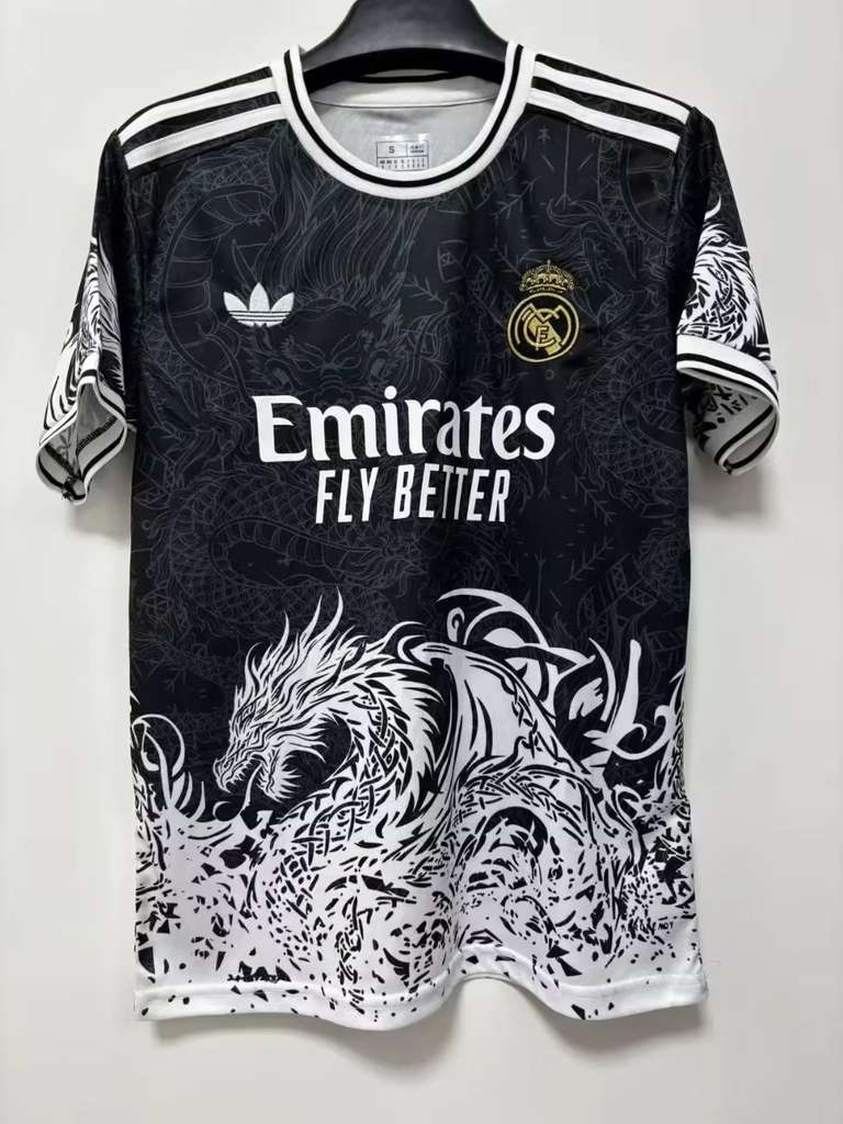 25 26 Real Madrid black jersey white dragon training size S-2XL 25 26 皇马 训练