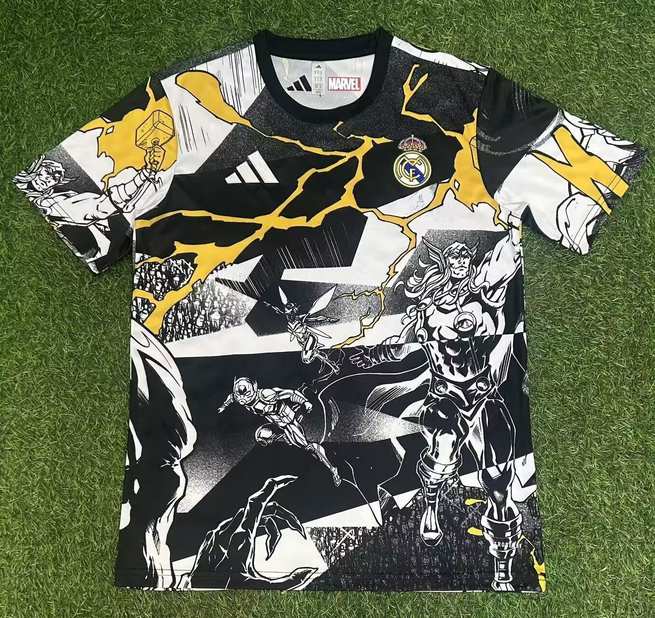 25 26 Real Madrid special version 25 26 皇马 漫威 联名 黑白色