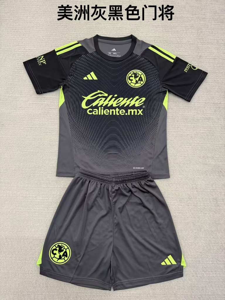 25 26 Americas goalkeeper adult kid kits 25 26 美洲 灰黑色 门将 成人套装、童装（16-2XL)