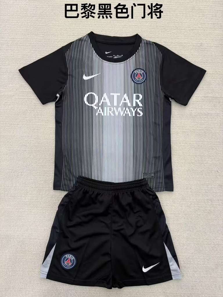 25 26 PSG Paris Black Goalkeeper Adult Suit, kid kits (16-2XL) 25 26 巴黎 黑色 门将 成人