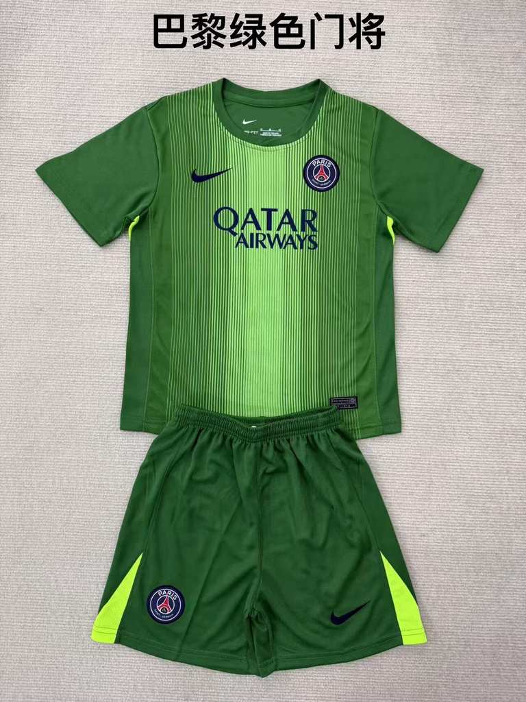 25 26 PSG Paris goalkeeper adult kid kits 25 26 巴黎 绿色 门将 成人套装、童装（16-2XL)