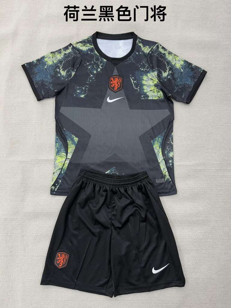 26 27 Holland Netherlands black goalkeeper adult kid kits 26 27 荷兰 黑色 门将 成人套装、童装