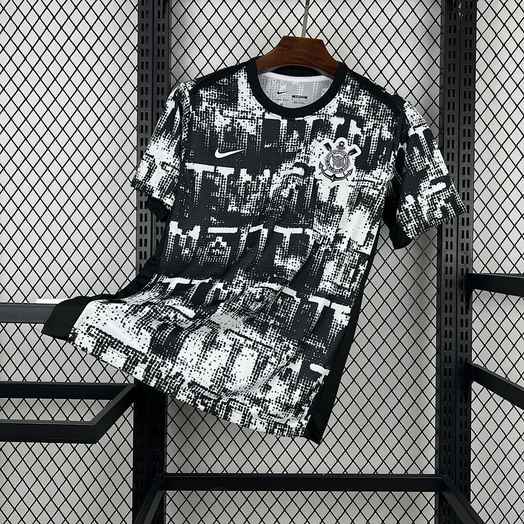 Maillot de football adulte Corinthians noir et blanc avant-match — 2025/26
