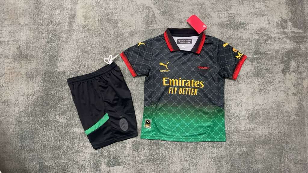 24 25 AC Milan fourth Away Blue Kids set 24 25 AC米兰 三客 蓝色 孩子套装