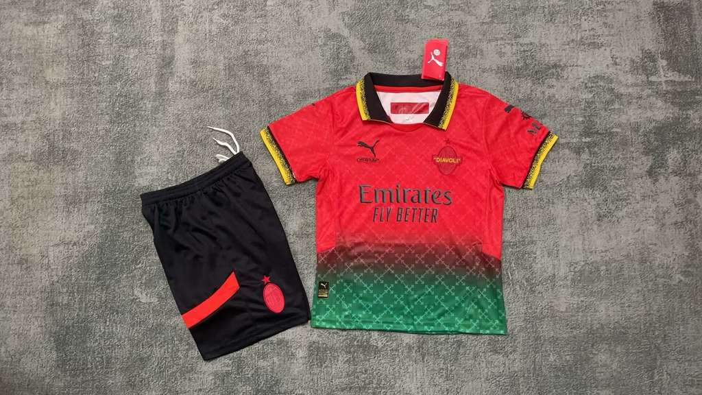 24 25 AC Milan fourth Away Red Kids set 24 25 AC米兰 三客 红色 孩子套装