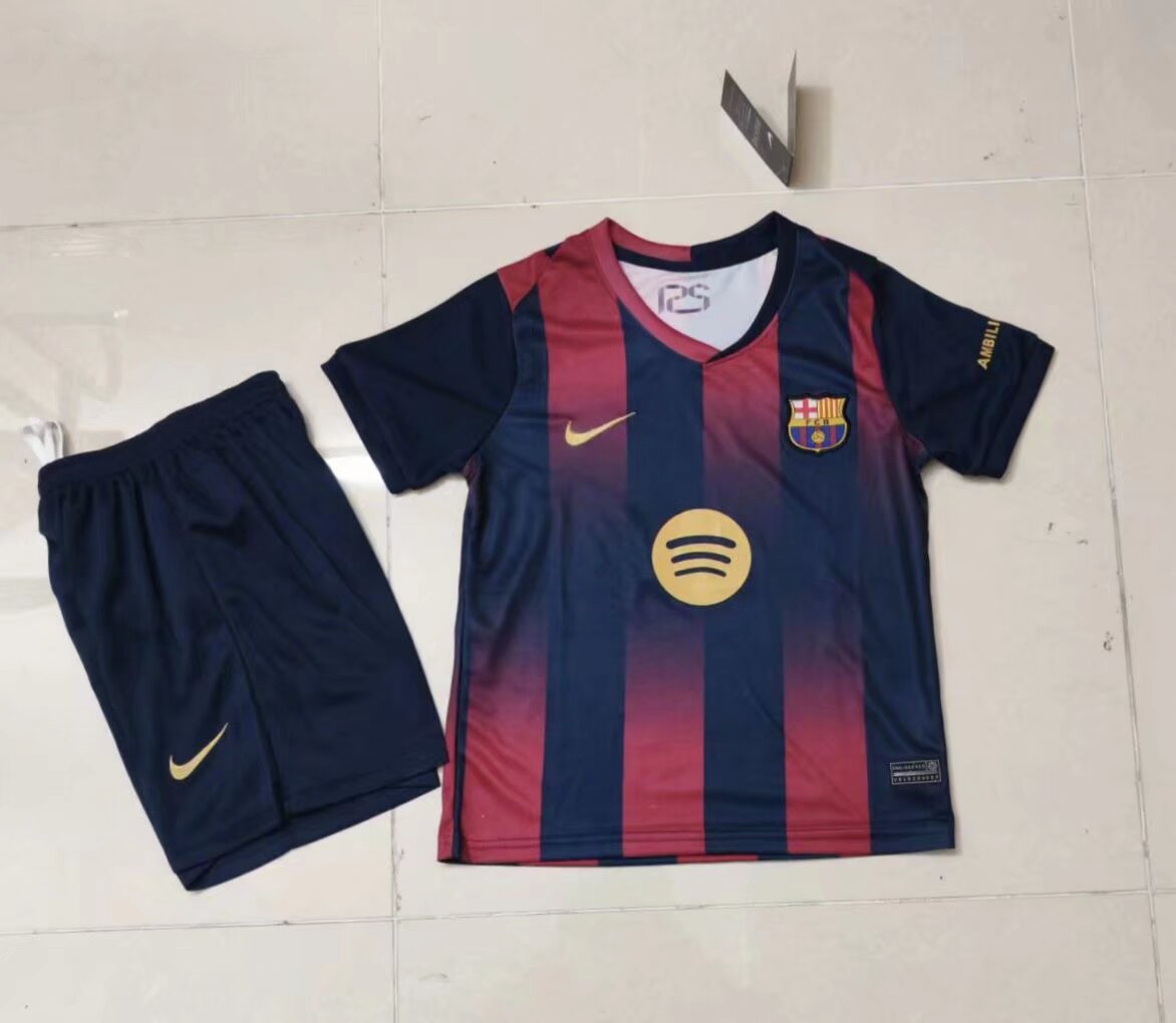 25 26 Barcelona home big round kids suit 25 26 巴萨 主场 大圆 孩子套装