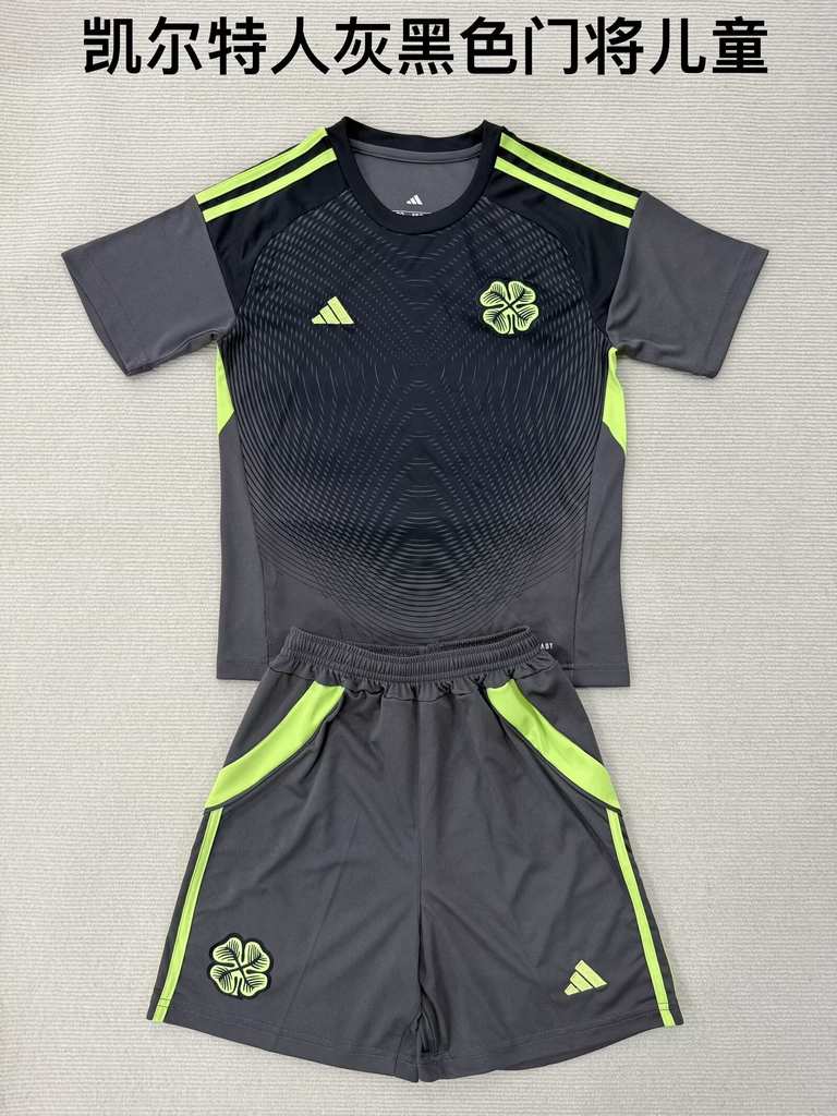 25 26 Celtic Grey and Black Goalkeeper Kids Kit 25 26 凯尔特人 灰黑色 门将 孩子套装