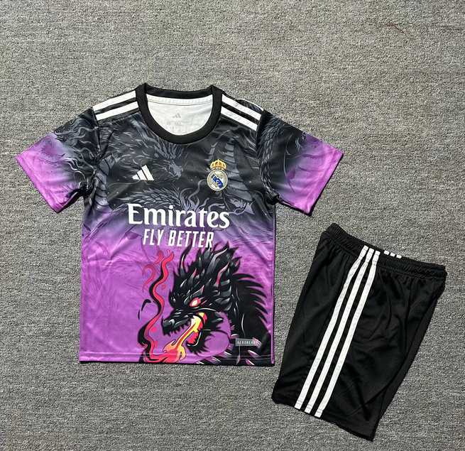 25 26 Real Madrid special version purple black dragon kid kits 25 26 皇马 特别版 儿童套装