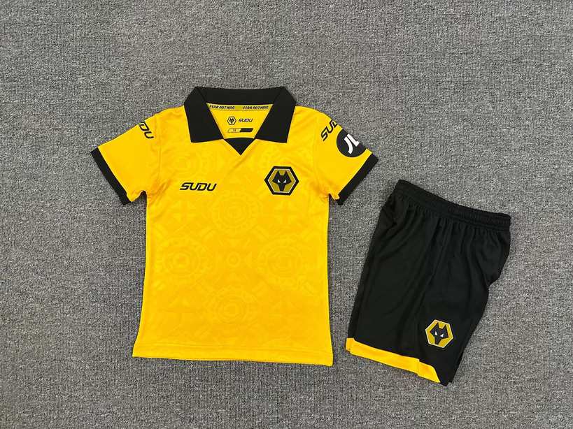 25 26 Wolverhampton Wanderers home kid kits 25 26 狼队 主场 孩子套装