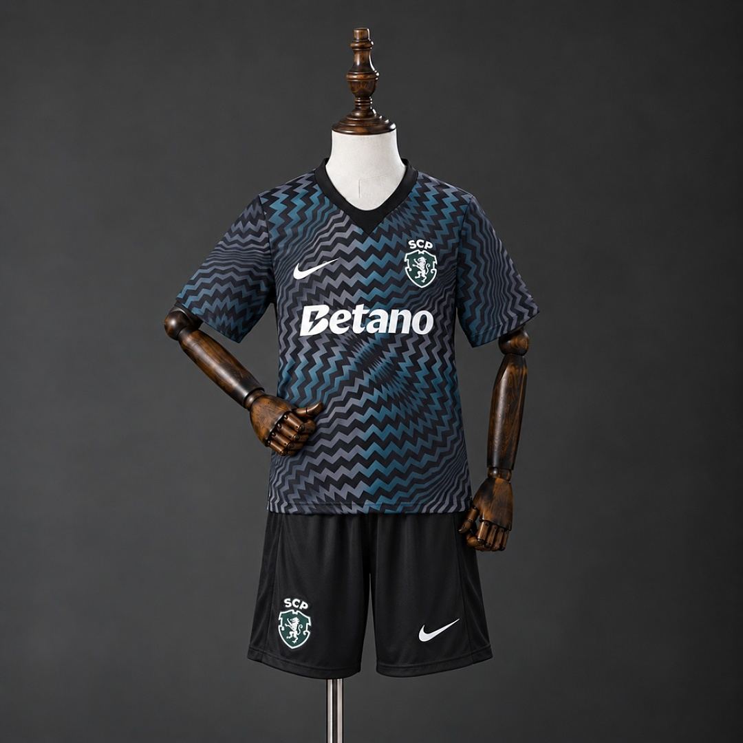 2026/27 Sporting CP Black Goalkeeper Kids Kit Soccer Jersey 16-28