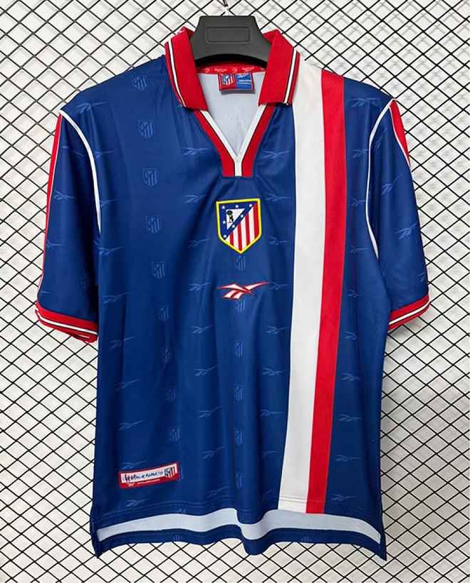 Maillot de football Atletico Madrid bleu — 1999/00 · Extérieur · Rétro · tailles S–XXL