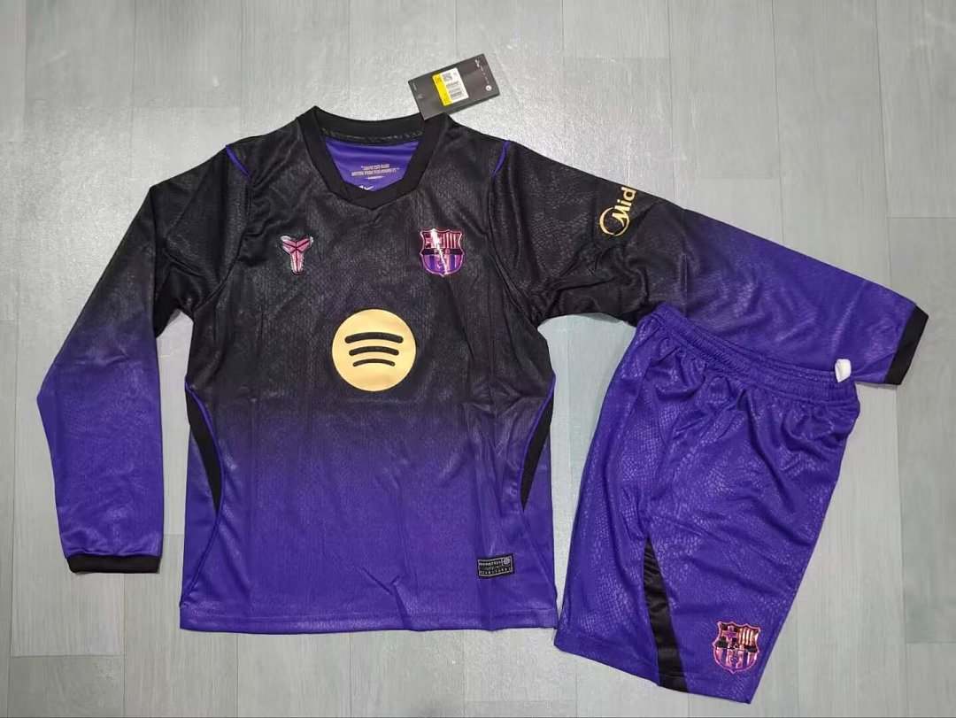 Ensemble de football enfant Barcelona violet — 2026/27 · Extérieur · Manches longues · tailles 16–28