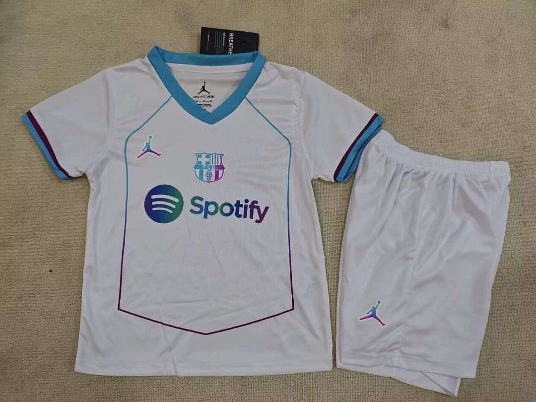 2026/27 Barcelona White Training Kids Kit Jersey Size 16-28