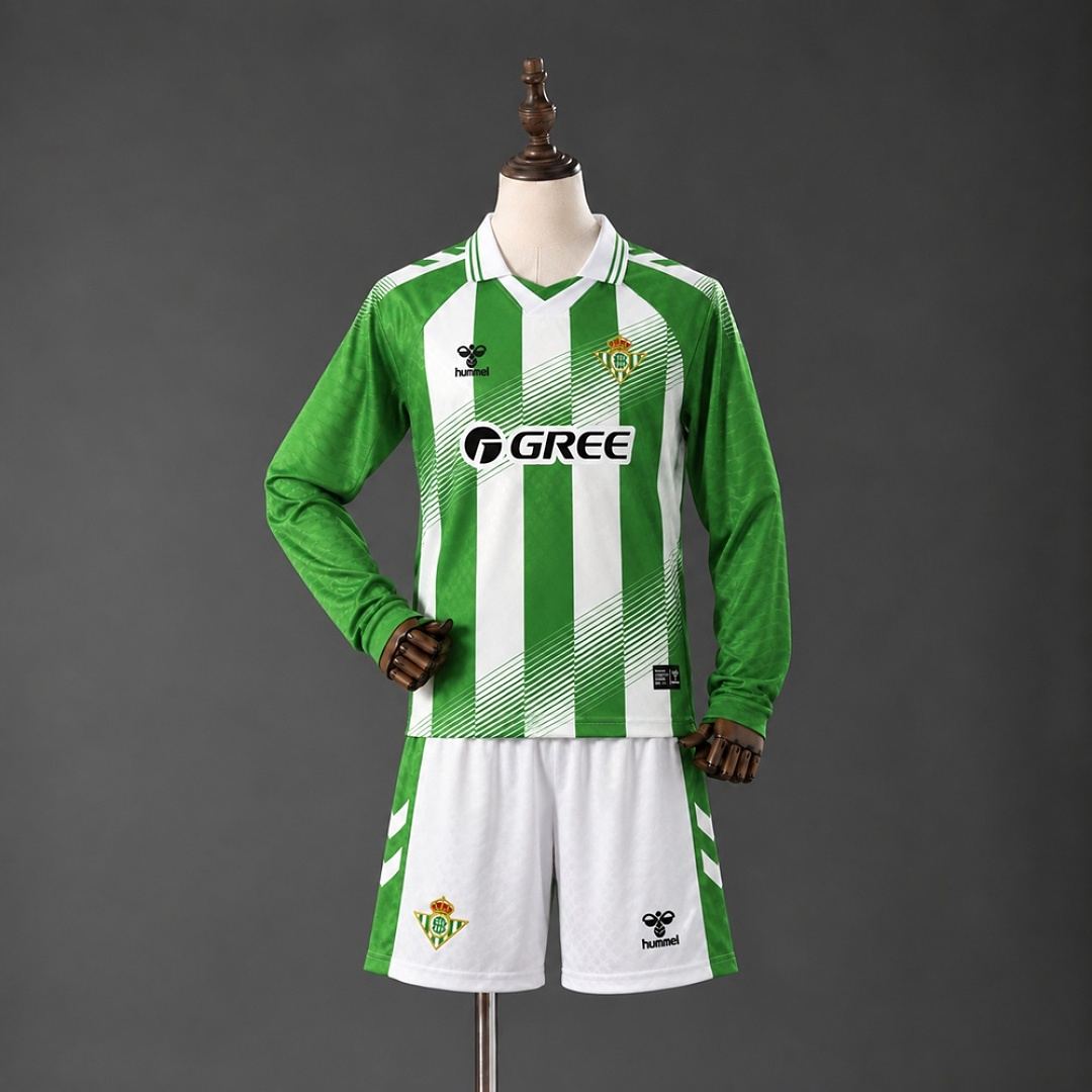 2026/27 Real Betis Home Long Sleeve Kids Kit Soccer Jersey 16-28